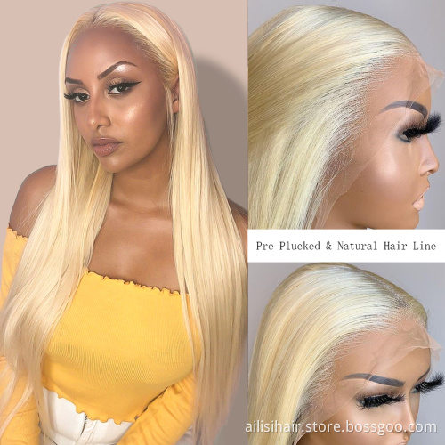 High Quality 150% 180% Pre Plucked Brazilian Hair HD Lace Frontal Wigs Transparent Swiss Lace 613 Frontal Wig